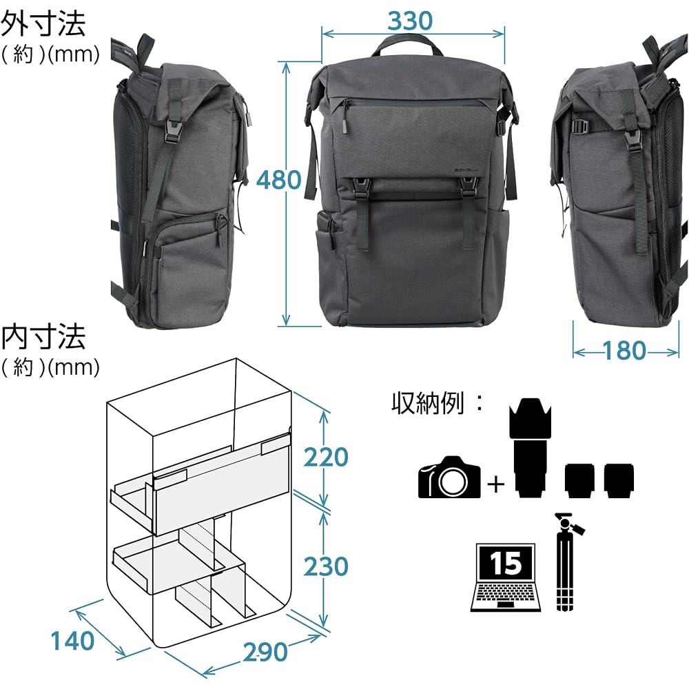 HAKUBA Camera Bag Plus Shell City Roll Top Backpack 18 G05 AZ Black Camera Backpack with Rear Access, Side Access, 2 Compartments, Extendable Function