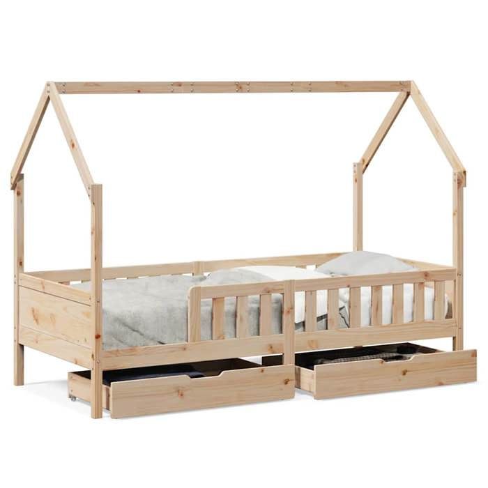 VidaXL Kid's Bed Frames with Drawers 90x200 Cm Solid Pine Wood, Bed for Kid, Single Bed for Kid, House Bed 3302032