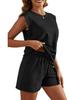 Women's 2026 Summer Solid Color Two-Piece Set: Round Neck Top & Pocket Shorts