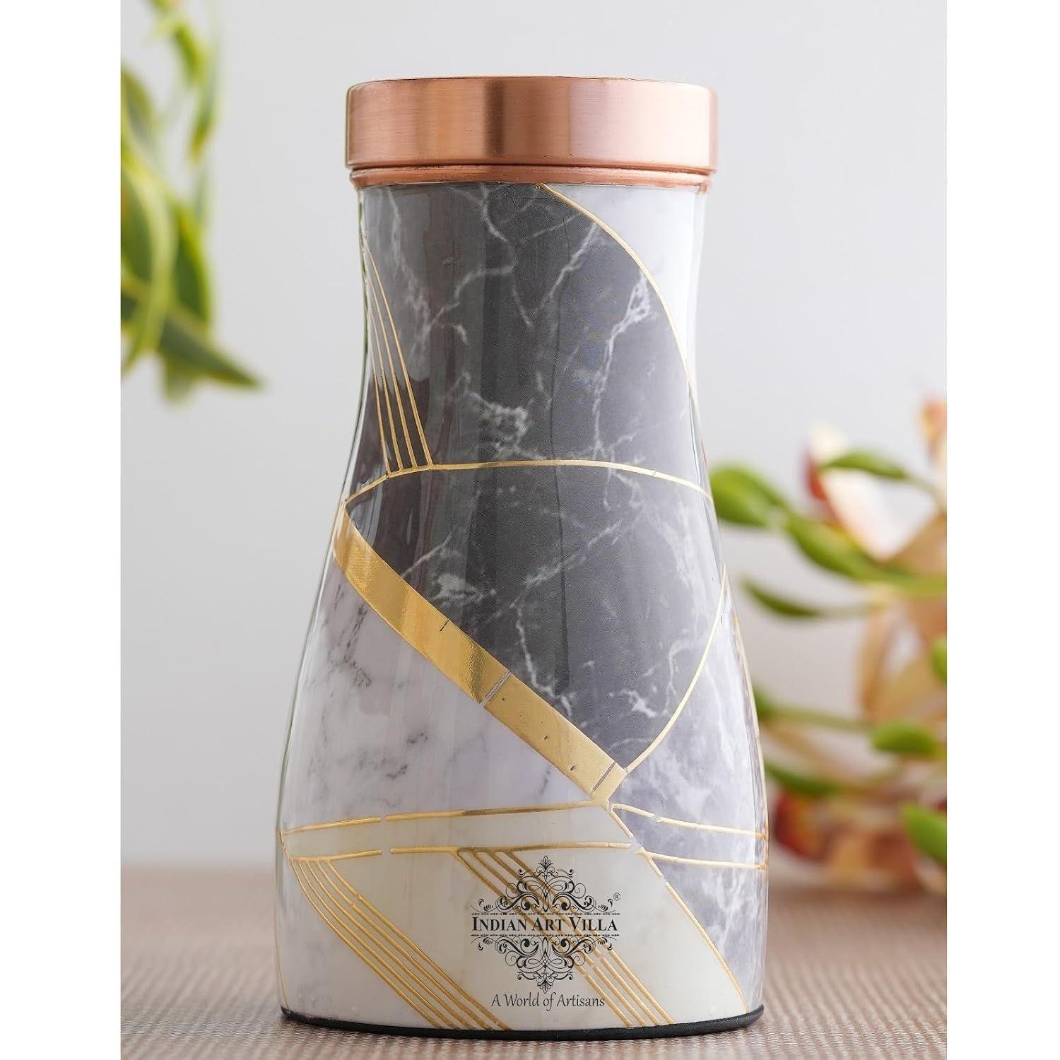 

Gold Marble Print Copper Water Bedroom Bottle, Designer Copper Drinkware, Volume- 850 ML