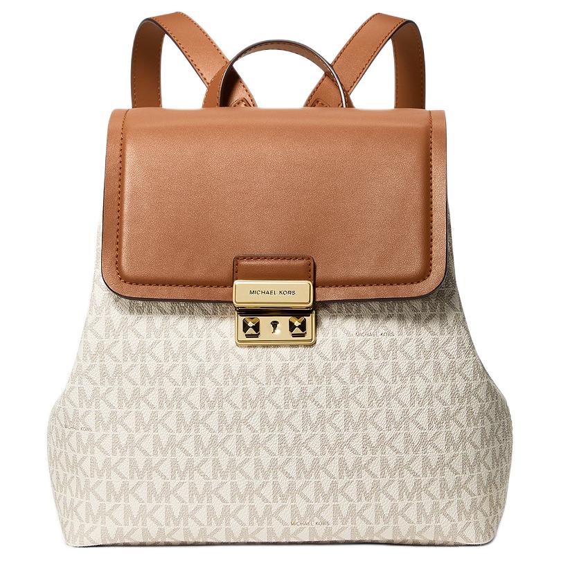 Michael Kors MK Tribeca Logo Print Coated Canvas Backpack Small Women backpack Cream Brown 30F5G2RB1B-VANILLA/ACORN Basic Set (Bag+Dust Bag)