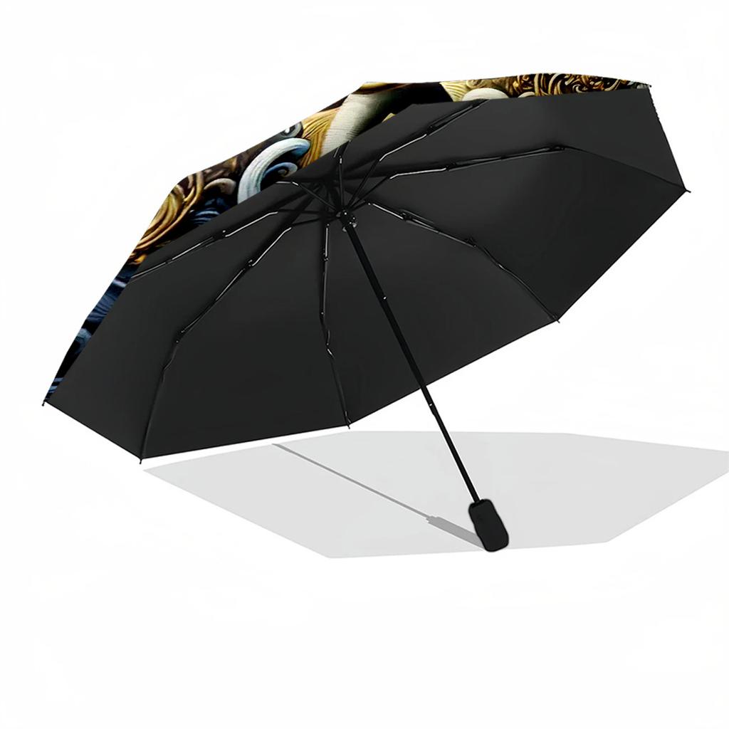Elegant Yin Yang Elephants Outdoor Automatic Umbrella Sturdy 8 Rib Shaft Lightweight Travel Essential Fashionable Accessory Spiritual Gift