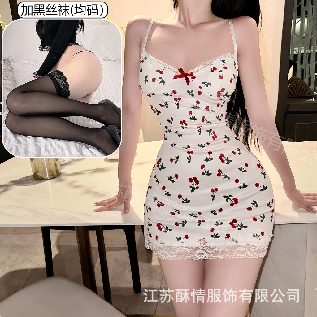 Sex lingerie pure desire cherry sexy women's bed small chest plus chest pad passion uniform seduction suit