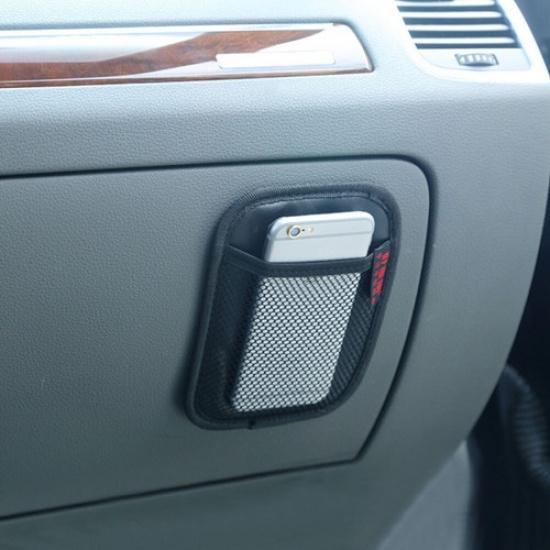 1X Car Storage PU Leather Pouch Bag Net Phone Holder Organizer Accessories Black