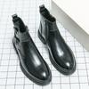 British Style Round Toe Leather Boots Men's Fashion Casual High Top Boots Buckle Slip-on Thick-soled Boots