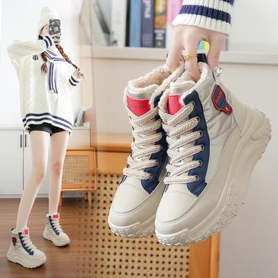 High-top Cotton Shoes Female Student Korean Version of the New Winter Cotton Versatile Thick-soled Velvet Sports Women's Boots K679