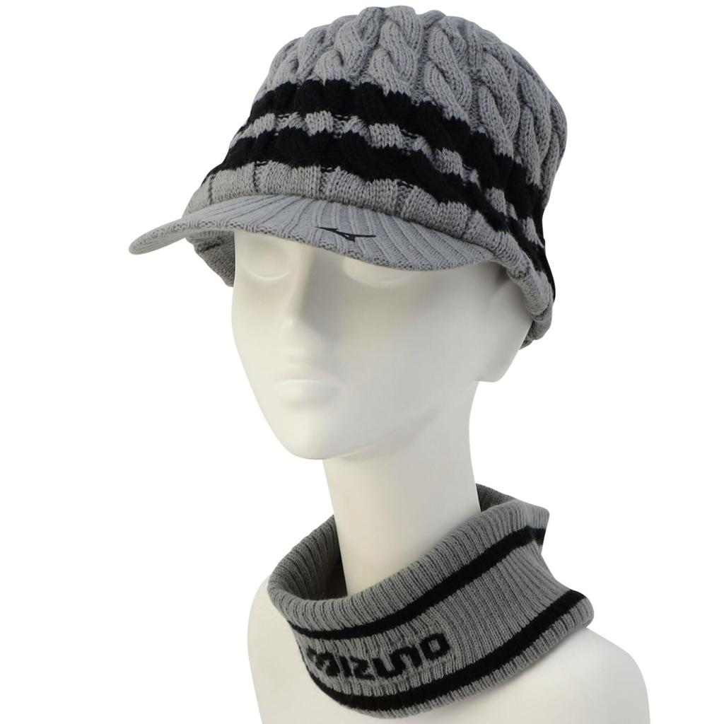 Mizuno Breath Thermo Brim Knit Golf Cap (with Neck Warmer), E2MWC505, Men's, Gray, Size F