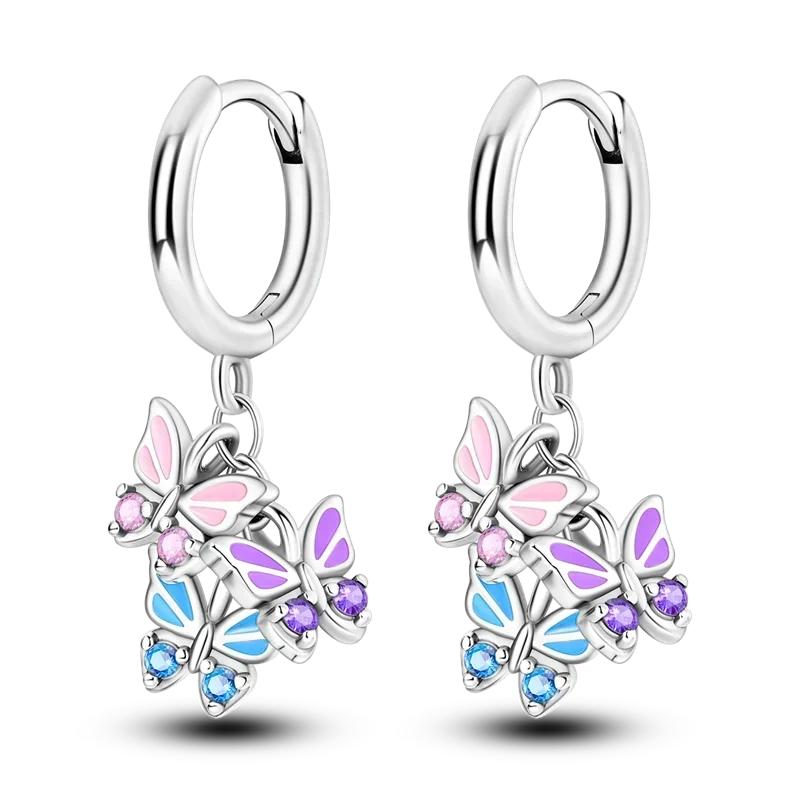 925 Silver Love Feather Moon Star Heart Earrings Fit Original Charms Hoop for Women Girls Stud Earring Jewelry Gifts
