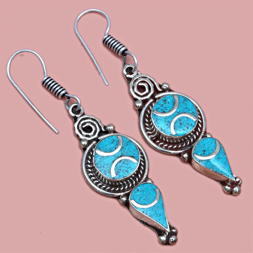 Tibetan Turquoise Lapis Lazuli Nepali Earrings Handmade Jewelry Coral Tribal