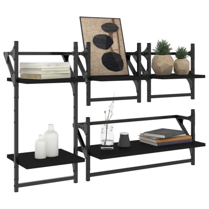 VidaXL Ensemble d'étagères murales barres 4 pcs noir bois d'ingénierie 836263