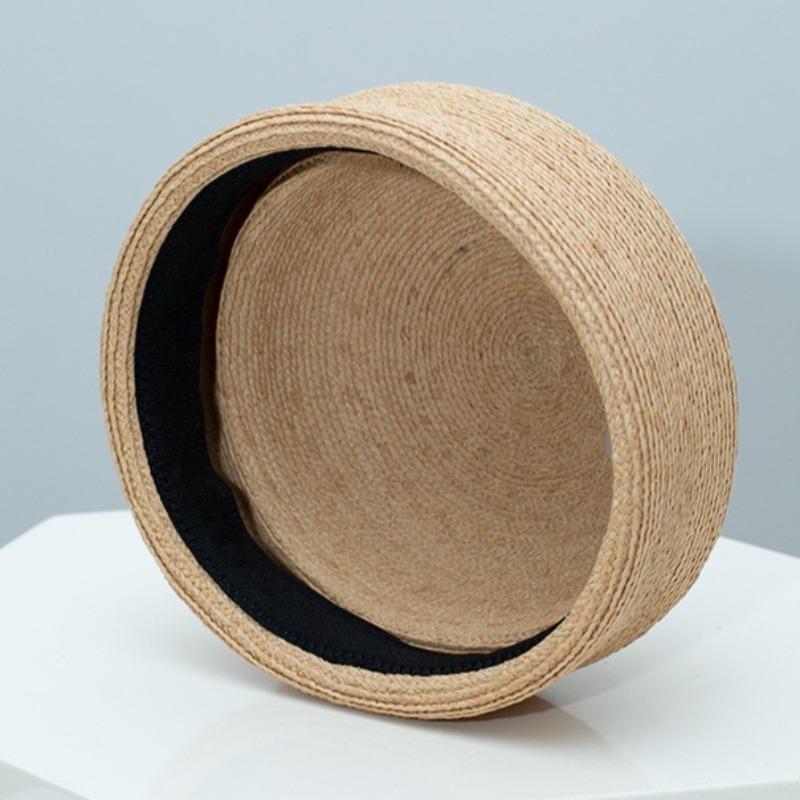 New Natural 100% Raffia Berets Women'S Summer  High-End French Retro Dome Top Pillbox Hat Females Vacation Beach Straw Hat