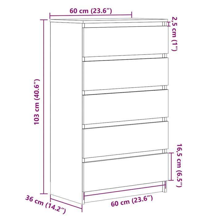 VidaXL Chest of Drawers Artisan Oak 60x36x103 Cm Engineered Wood, Chest, Chest of Drawers, Cabinet with Drawers, Chests, Chests of Drawers, 855997