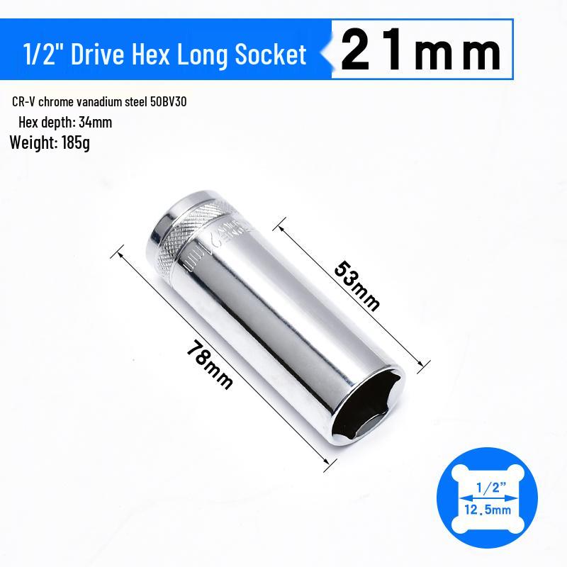 Dafei Hexagonal Extended Socket Head Set 8-32mm, 1/2" Ratchet Wrench Socket, Hollow Type.