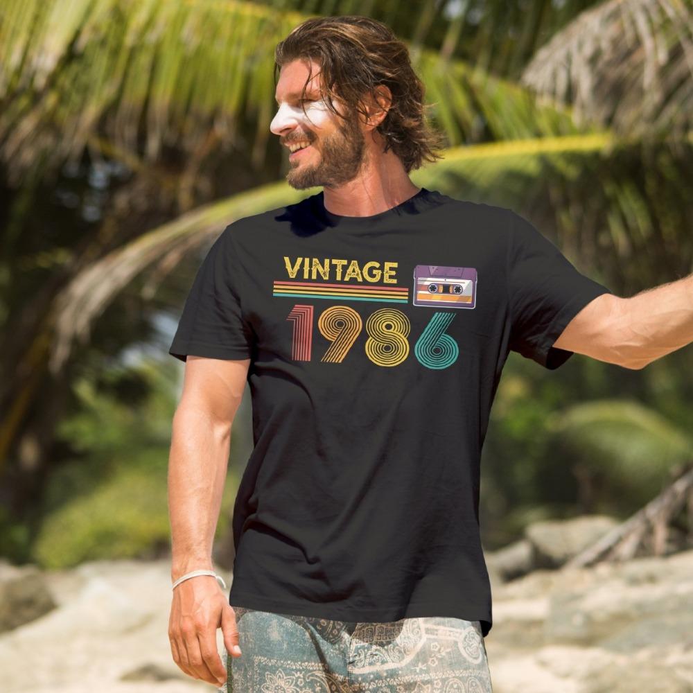 Vintage 1986 40th Birthday Mens TShirt Retro Cassette Graphic Tees Oneck Streetwear Classic Pattern High Quality Cotton Tees