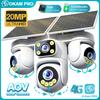 OKAM PRO AOV Solar Camera HD 20MP 4 Lens 4 Screen 4G SIM Camera 3 PTZ Color Night Vision Two Way Intercom Mobile Track IP CCTV