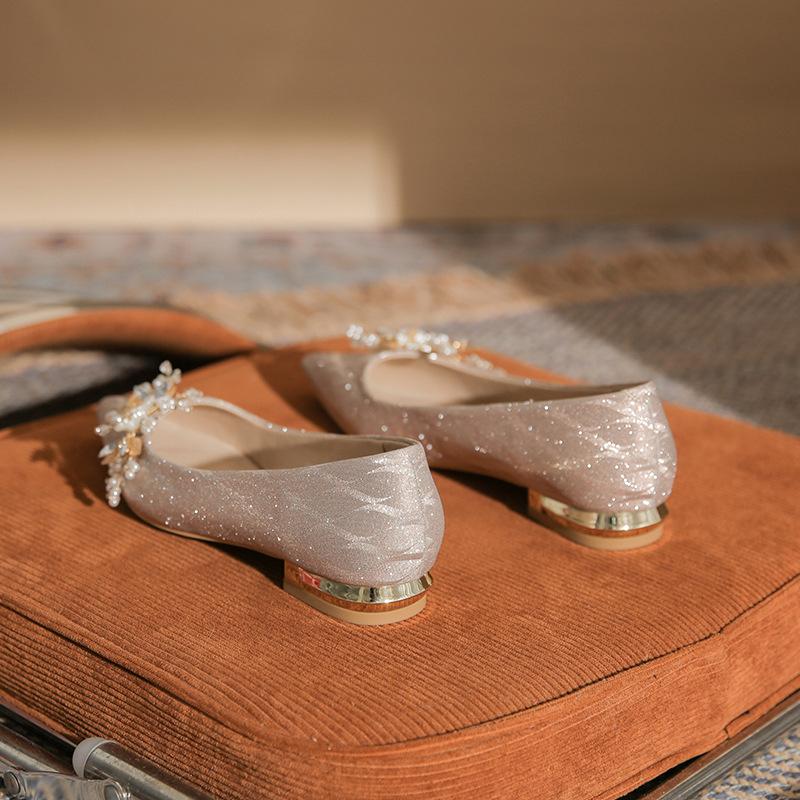 -A Fashionable and Simple Wedding Banquet Pointed Flat-soled Women's Shoes Can Be Dismantled and Dual-purpose Wedding Dress Versatile New Single Shoes