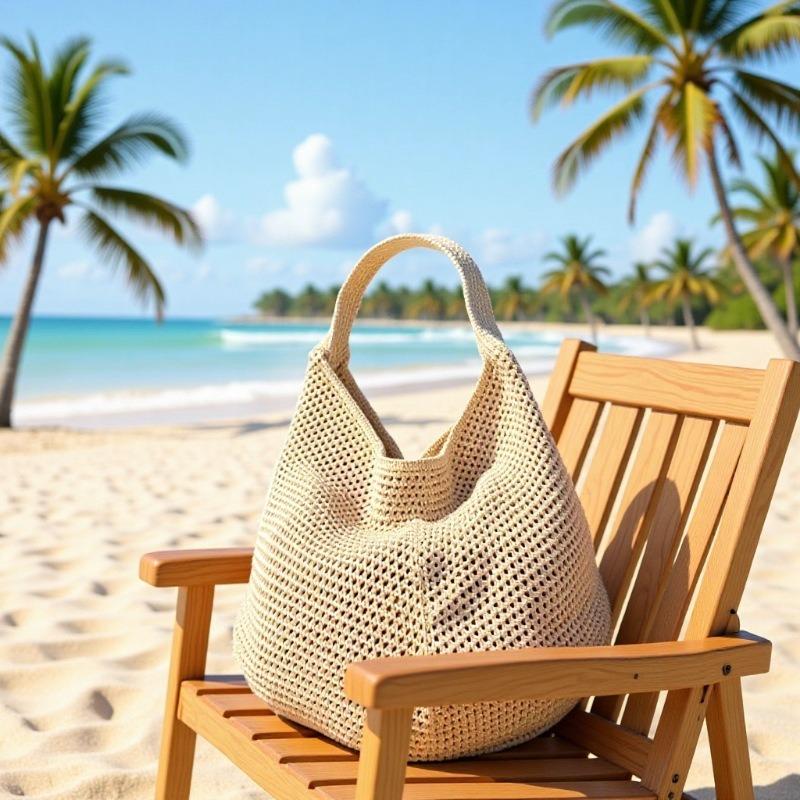 Bolso de punto versátil para mujer con bloques de color - Bolso de hombro individual calado para la playa o el trayecto