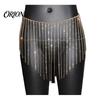 Disco Party Hip Chain Rhinestone Tassel Waist for Women, Sparkly Sexy Belly Dance Body Skirt-Style Crotch Covering Accessory, Elastic Belt Stage