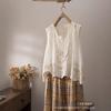 Literary and Artistic Solid Color Three-dimensional Hook-up Embroidered Lace Small Vest Large Size Women's Sleeveless Round Neck Casual Outer
