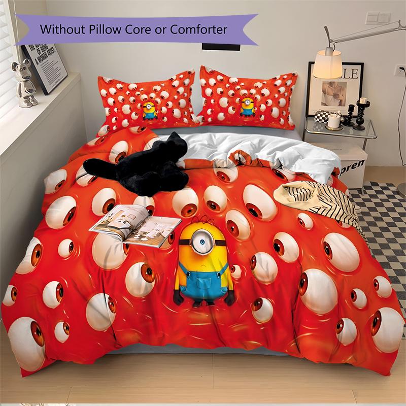 Minion Eyeballs Printed 3pcs Bedding Set Soft Microfiber 1 Duvet Cover And 2 Pillowcases Home Bedroom Decor Xmas Gift Q1155