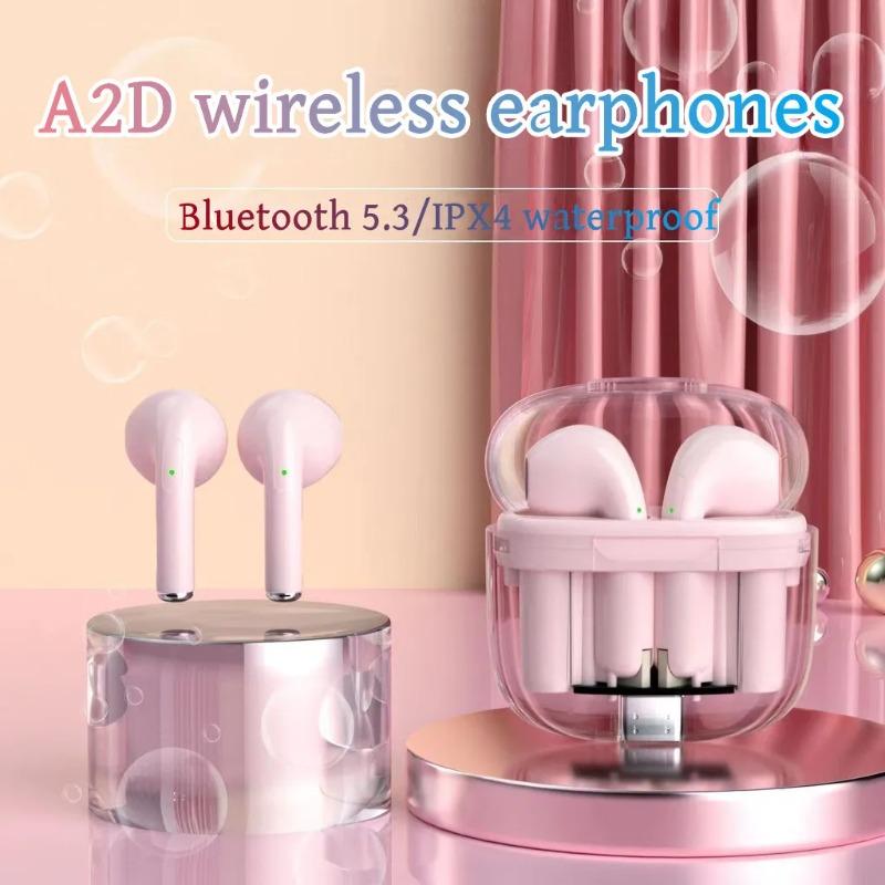 

TWS A2D Earphone Bluetooth Headphones with Mic Earphones 9D Stereo Earbuds for Xiaomi Samsung Android Wireless Bluetooth Headset рожевий