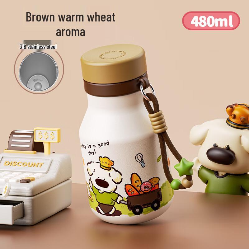 OLOEY Cute Ceramic Lined Milk Thermos Cup