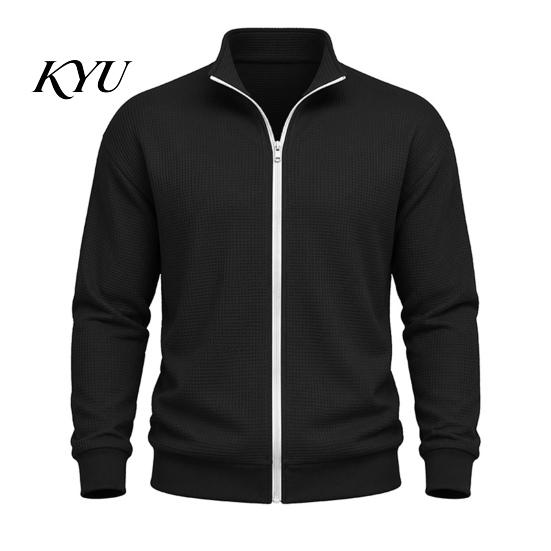 Men's Suede Bomber Jacket Waffle Knit Zip Up Jacket, Long Sleeve Laydown Collar Breathable Spandex Blend Blazer Casual Cardigan Sweatshirt,