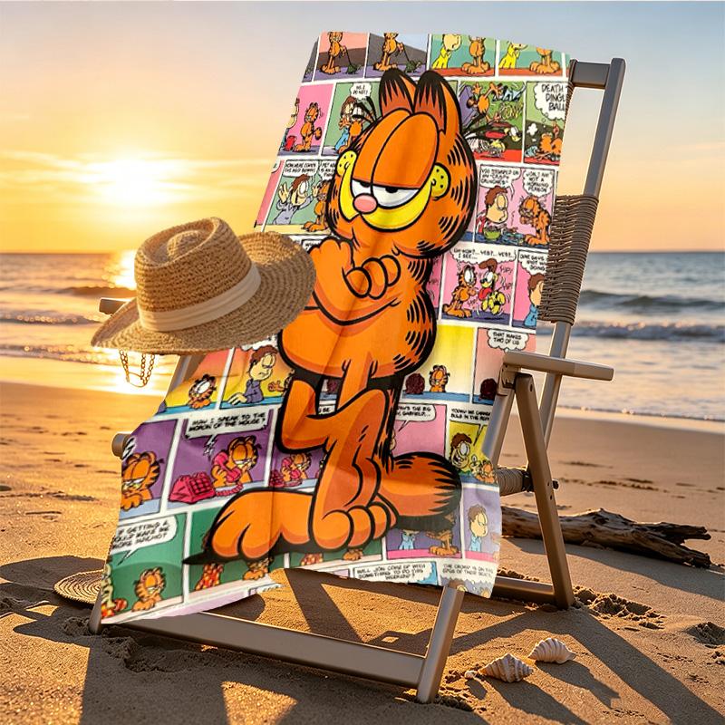 Garfield Print Beach Towel Design, Soft, Lightweight. for Home Bathroom, Spa, Pool, Yoga, Surfing, Camping, Gift for Family, Friend