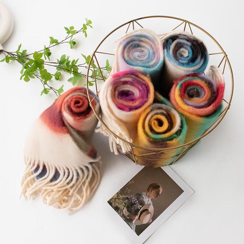 Dopamine Rainbow Plaid Imitation Cashmere Scarf Shawl