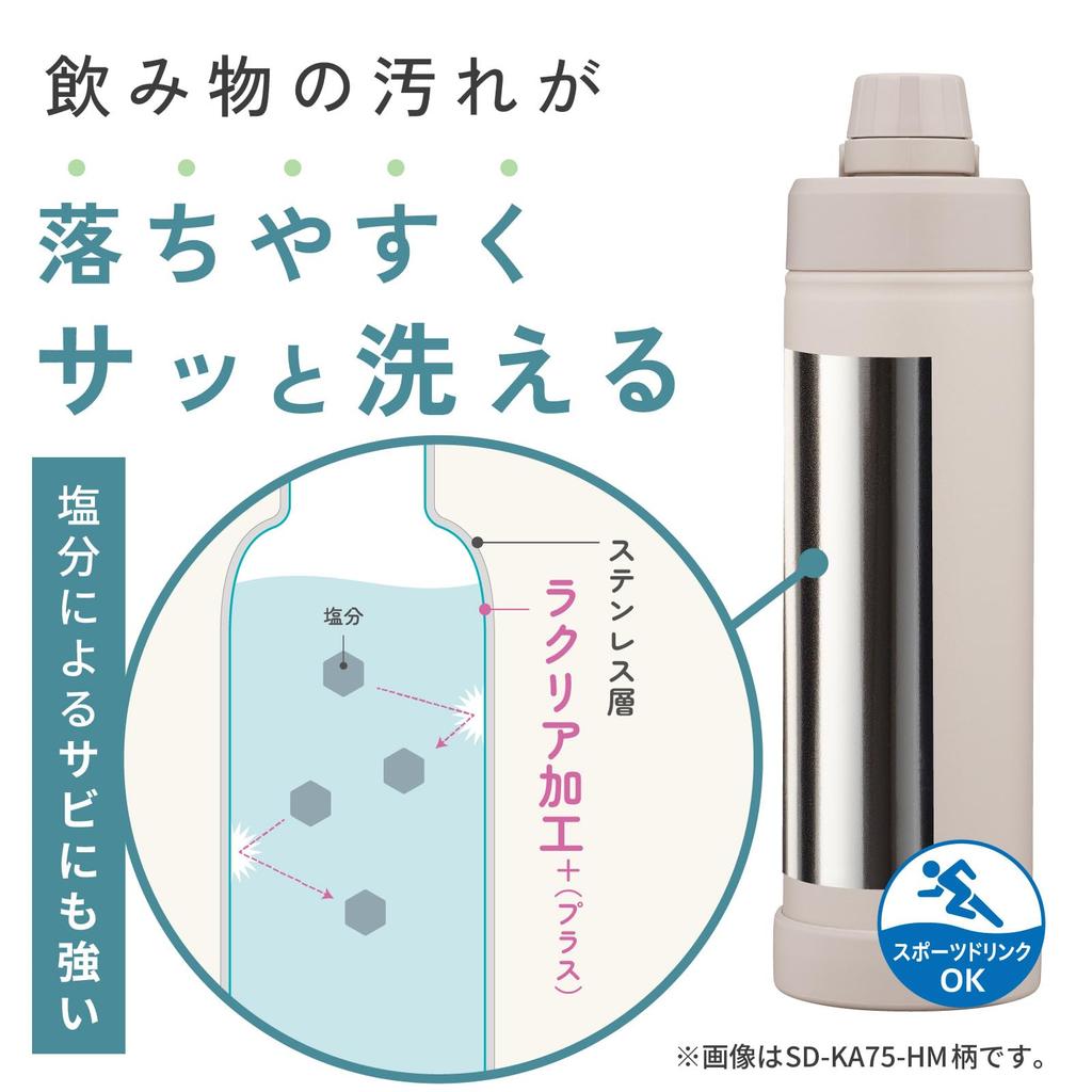 Zojirushi Trinkflasche Spülmaschinenfest Nahtloser Deckel Nur 3 Teile zum Spülen Griff Isoliert Kühlflasche Nebelgrau 1,0L [Schnelle Hydration] SD-KA100-HM