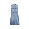 ELLE Modern Cotton Polo Neck Solid Color Sleeveless Dress Women dresses Blue EL51207