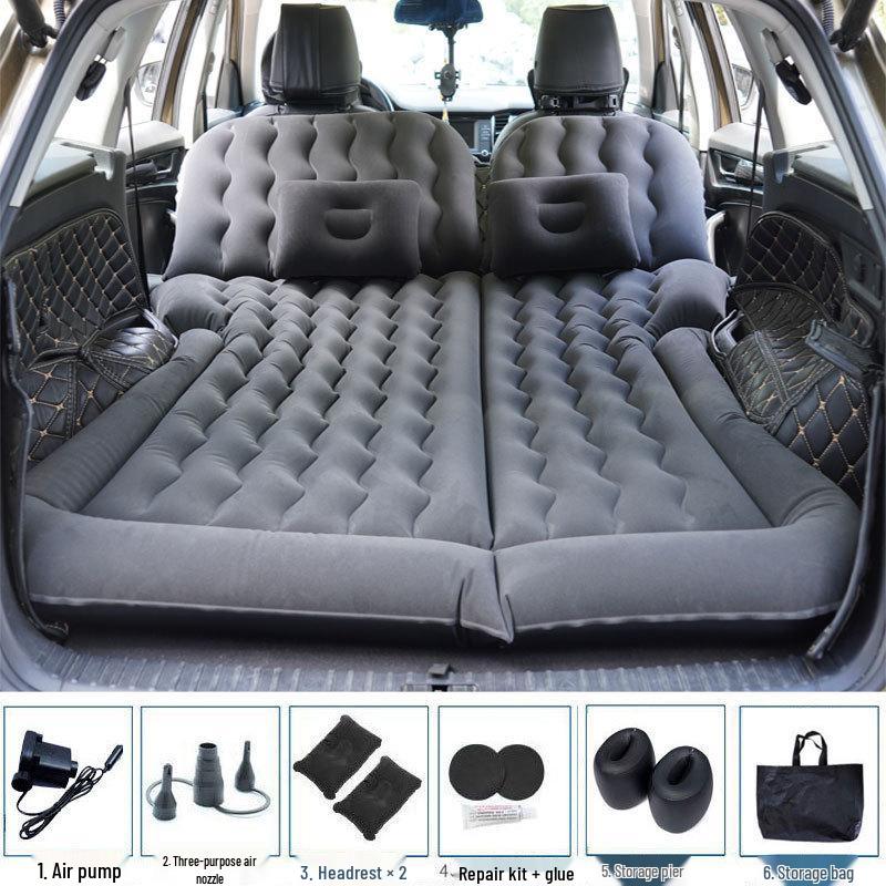 Universal Inflatable Car Mattress - Portable Folding Flocked Bed for Back Seat, SUV, and Sedan Trunk