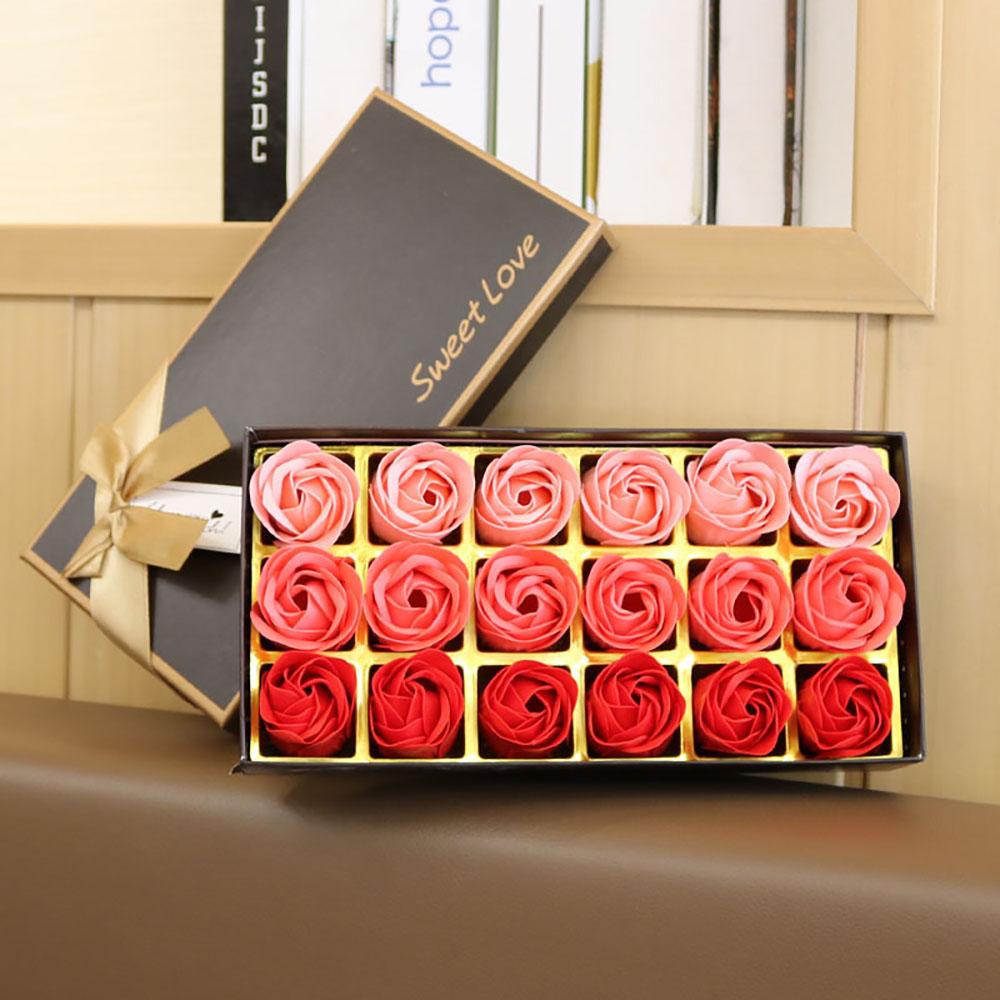 18pcs Soap Rose Flowers Gift Box Romantic Scented Bath Soap Flower Fake Flower Wedding Valentine's Day Gifts Creative Hand Gifts