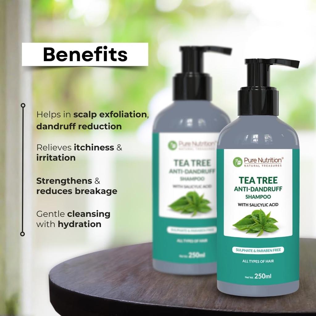 Pure Nutrition Tea Tree Scalp Detox Combo | Salicylic Acid Anti-Dandruff Shampoo (250ml)+ Conditioner (200ml) | Clears Build-Up & Helps Reduce Itchy