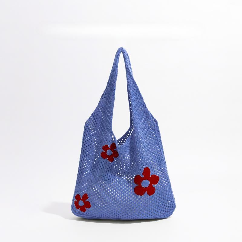 Summer Large Capacity Knit Women Shoulder Bags Flower Hollow Design Ladies Shopping Handbags Simple Casual Girls Vest Bag Tote