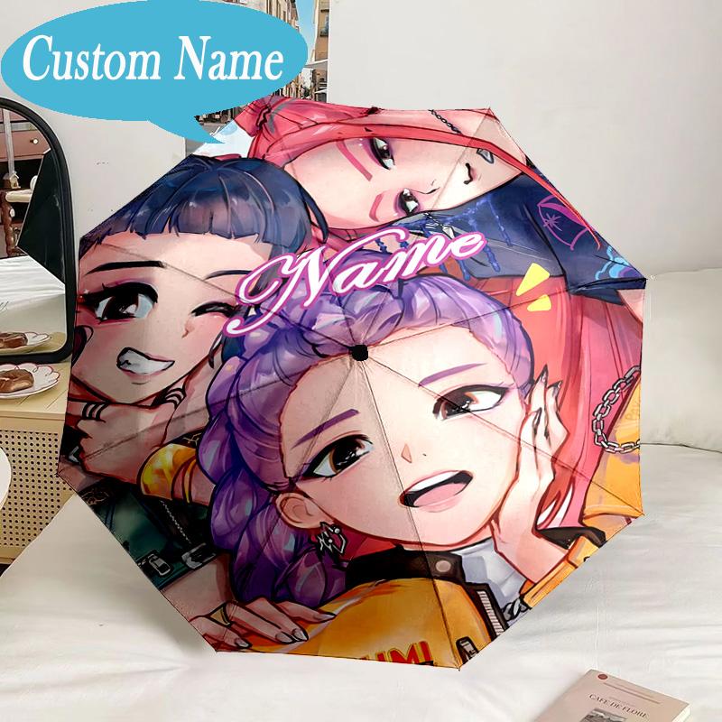 Custom Name Umbrella Neon Dreamscape K-Pop Umbrella 8-Frame for Travel, Camping, Casual Lightweight Portable, Essential for Family Gifts