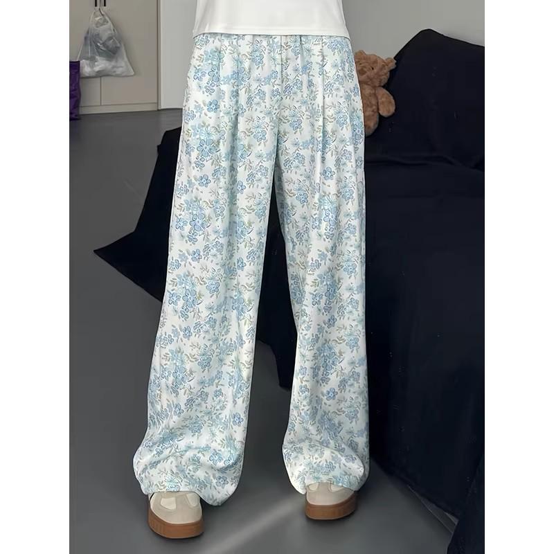 Women s Plus Size Blue Floral Wide Leg Pants - Spring/Summer 2026 Collection 5XL синий