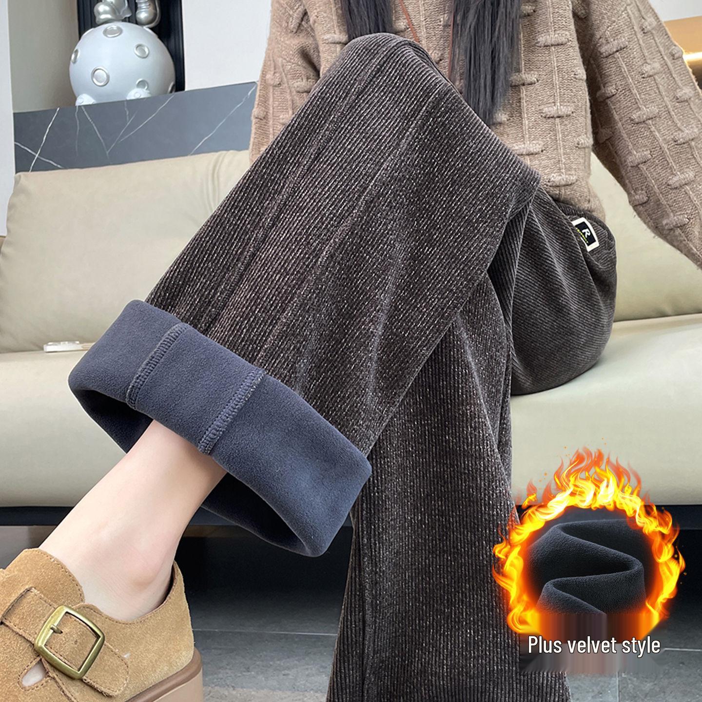 Women s Plus Size Corduroy Wide-Leg Chenille Pants - Autumn Winter Thickened Velvet 4XL
