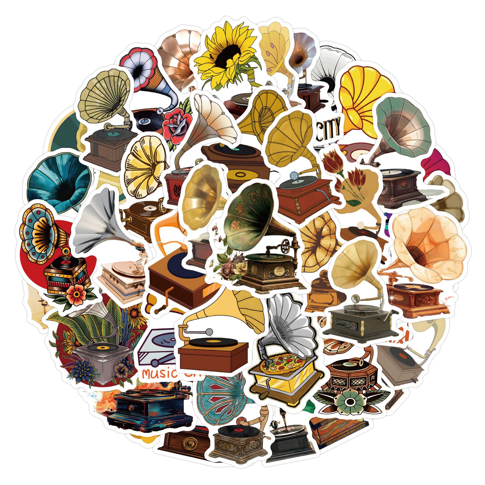 

50 Мультяшных Наклеек Граффити с Фонографом Декоративные Наклейки для Ноутбука Чемодана Гитары DIY