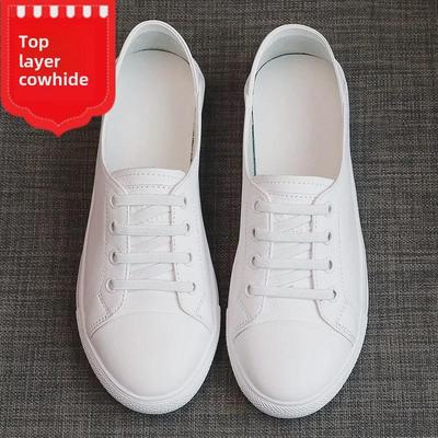Summer 2025 Women's Genuine Leather White Flat Heels - Versatile, Shallow Mouth Two-Wear Sneakers