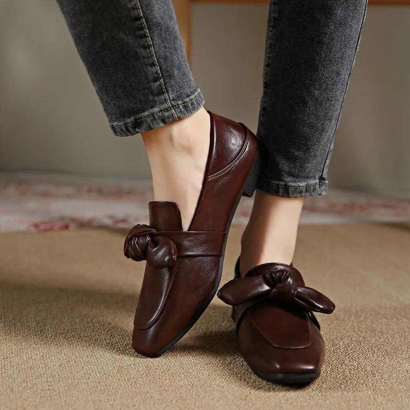 Elegant Women Flats Loafers Pu Leather Shallow Classic Square Toe Casual Women Shoes Winter New 2025 Trend Comfort Walking Boots