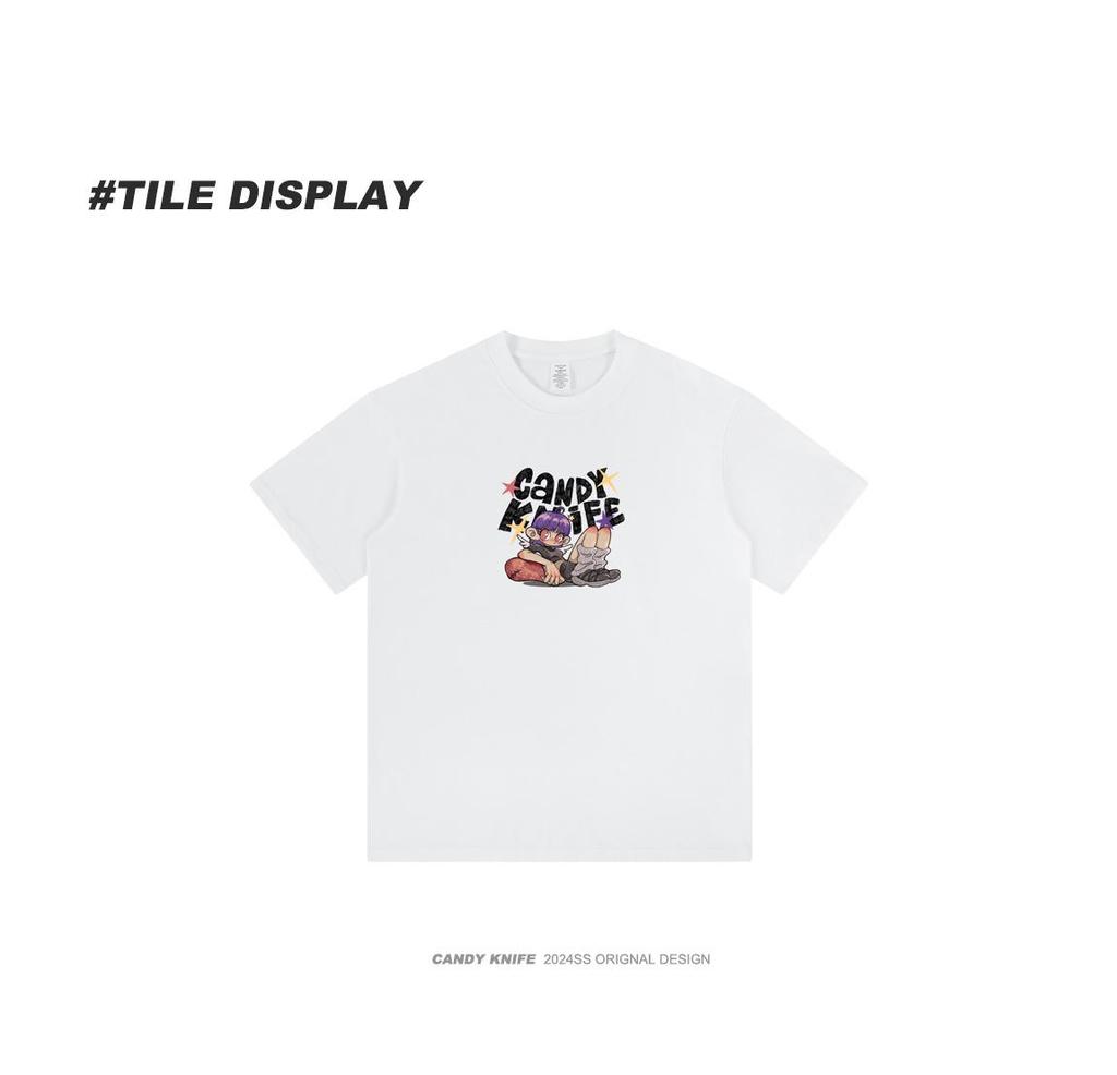 Trendy Cartoon Letter Print Japanese Streetwear T-shirt - New Versatile Short Sleeve