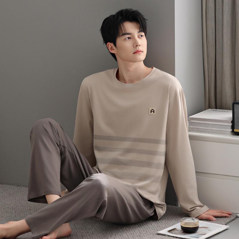 Pajamas Men's Spring and Autumn Cotton Long Sleeve Teen Men's Autumn Thin Casual Can Wear Autumn and Winter Loungewear