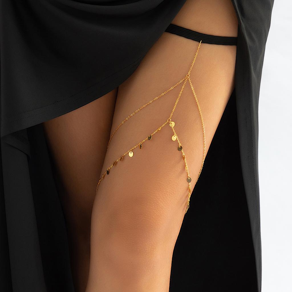 Accessories, Sexy Stretch Chain Geometric Body Chain, Simple Double Sequined Fringed Thigh Chain for Women