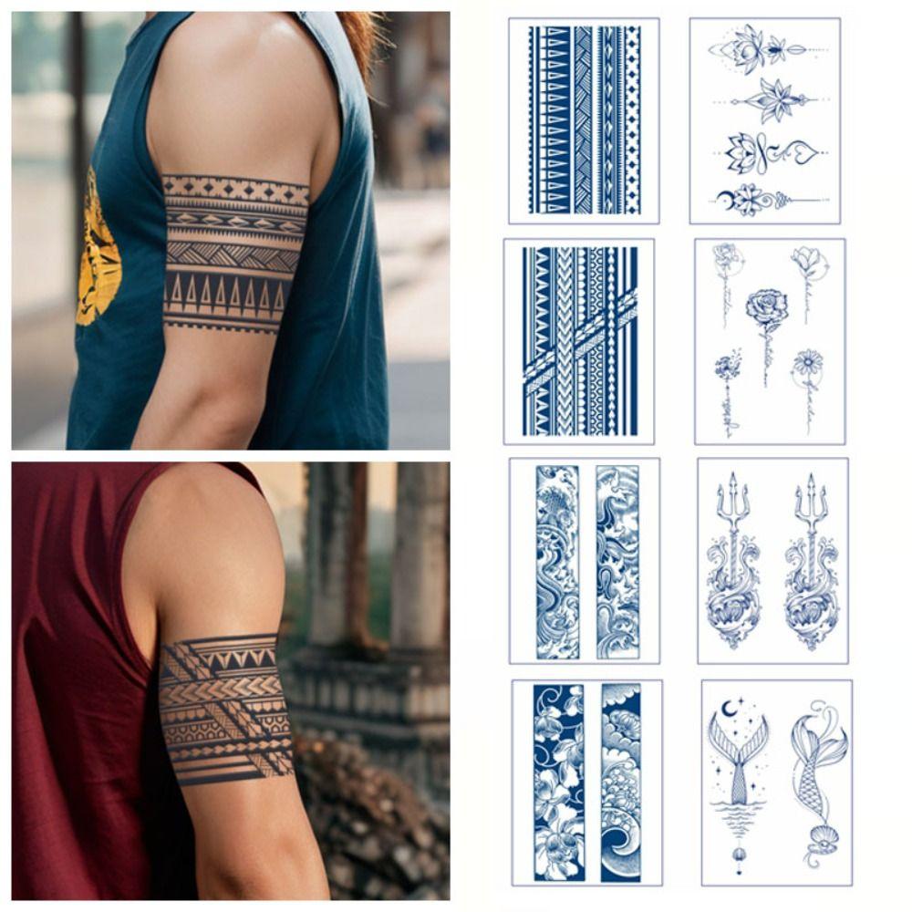 8PCS Lasts for 2 weeks Temporary Tattoo Stickers Whales/Waves Pattern Flower Tattoo Stickers  Gifts