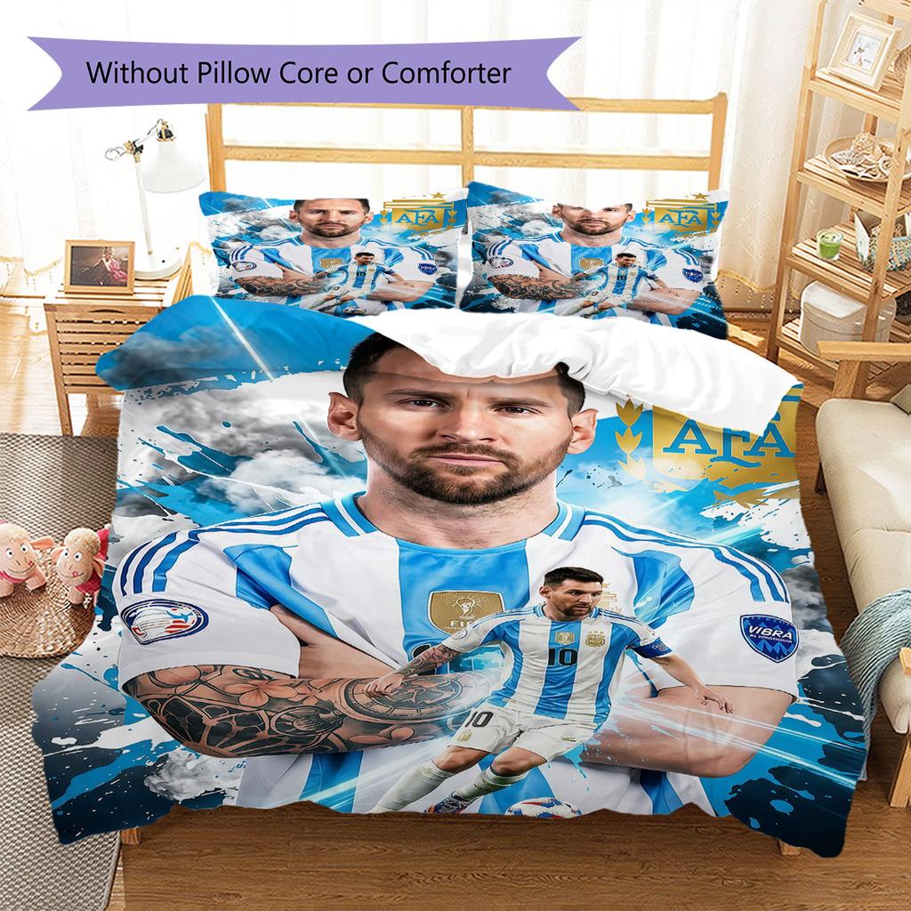 Lionel Messi Pattern Bedding,Quilt Set Quilt Cover Pillowcase Home Birthday Gift(1 * Duvet Cover + 2 * Pillowcase, Without Core)