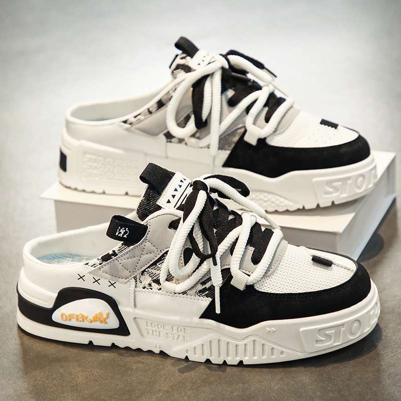 Baotou Half Slippers Men's Summer Lazy One Pedal Heelless Men's Shoes Mesh Casual Board Shoes Teen Sandals