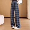 Women's Winter Plaid Patchwork Wide-Leg Pants