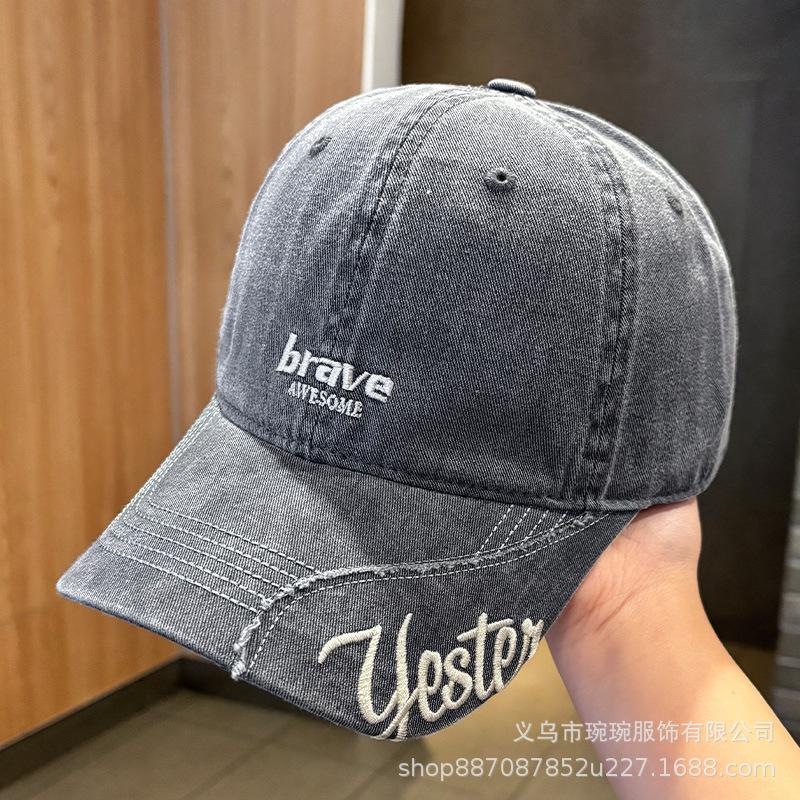 American retro washed letter embroidery baseball cap big head circumference youth street visor showing face small cap man