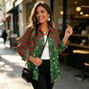 Women's Fashion Christmas Print Button Front Cardigan, Loose Fit Long Sleeve Shirt Top